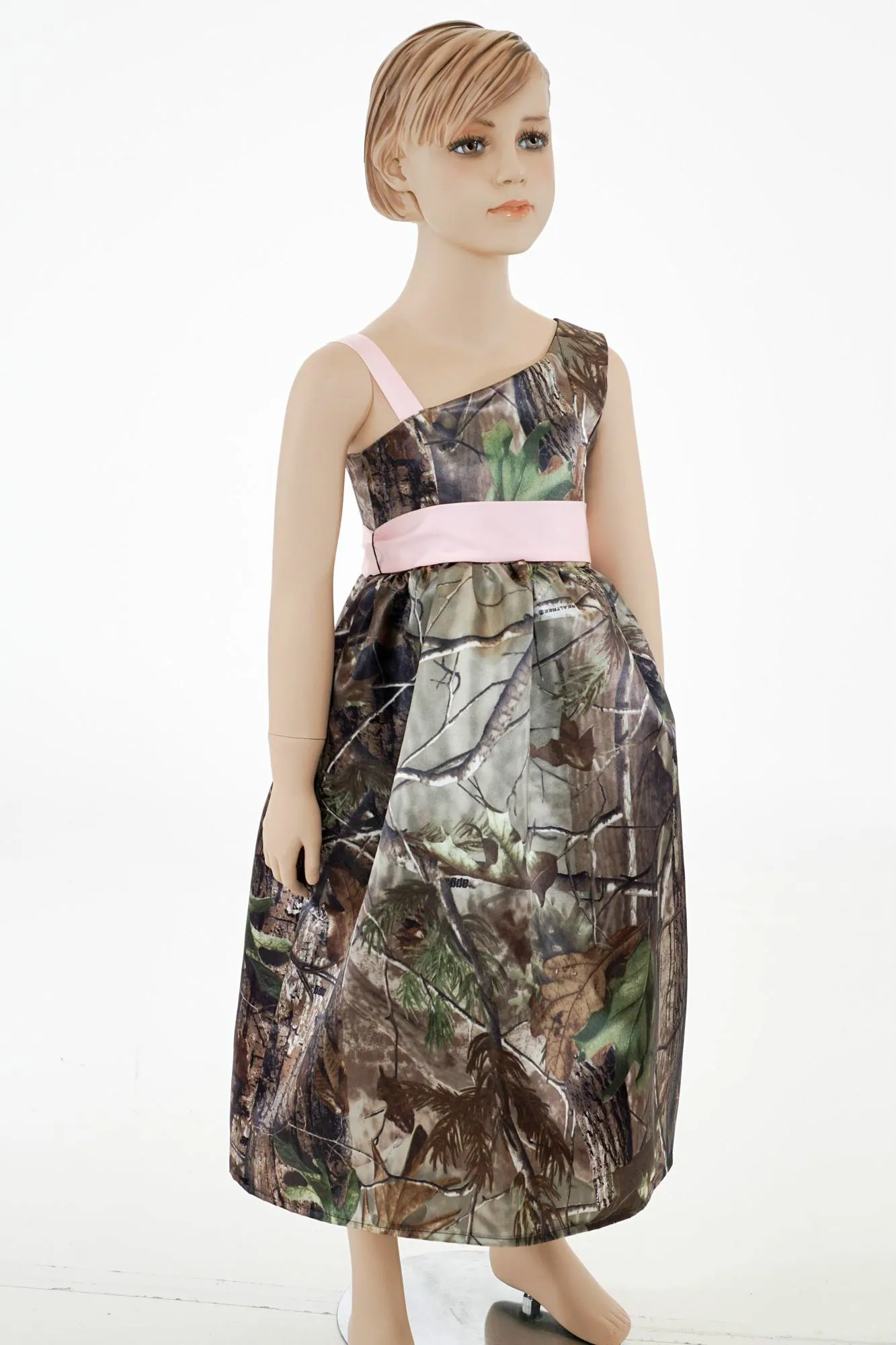 Realtree Camouflageフラワーガールズドレス2015ウェディングパーティーカモフラワーガールドレス注文の聖体拝領幼児フラワーガールドレス