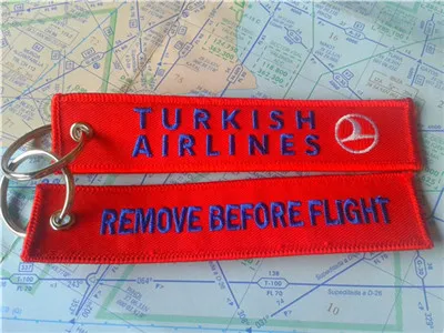 フライトトルコの航空会社の刺繍キーホルダー13 X 2.8cm 100ピース13 X