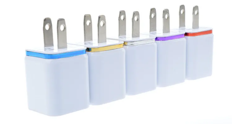 Caricatore da muro doppio 2 porte USB 2.1A Adattatore da viaggio con cornice dorata per presa CA US EU per iPhone 7 Samsung S7 universale