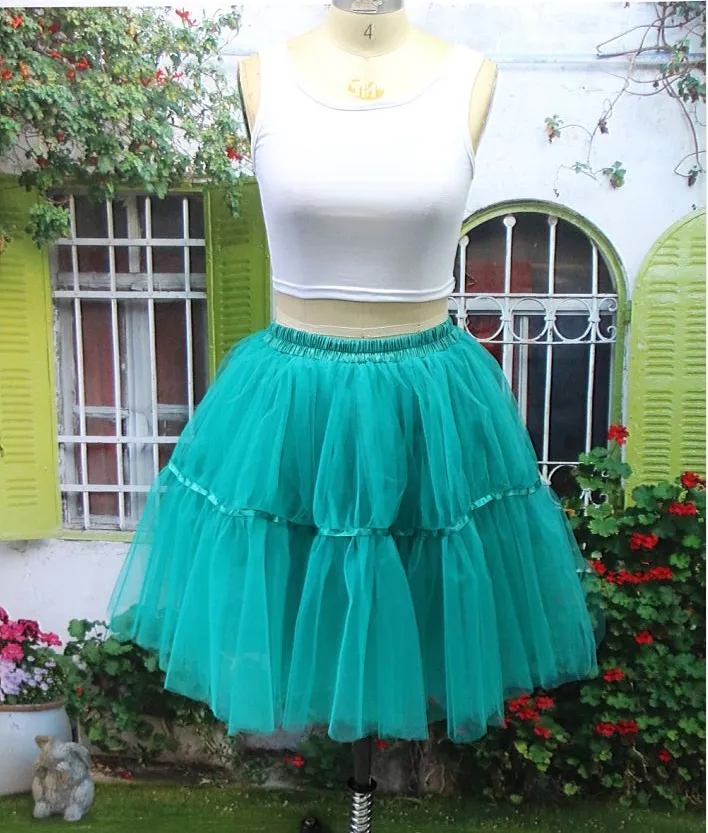 Vintage Petticoats Kolorowe 1950s Styl Krótki Mini Tulle Tutu Spódnice Underskirt Elastyczny pasek Satin Band Petticoats Do Sukienka Spódnicy