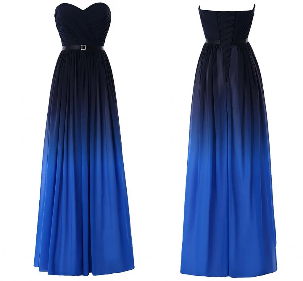 Fashion Gradient Ombre Prom Dresses Sweetheart Black Blue Chiffon New Women Evening Formal Gown 2020 Long Party Dress Red Carpet
