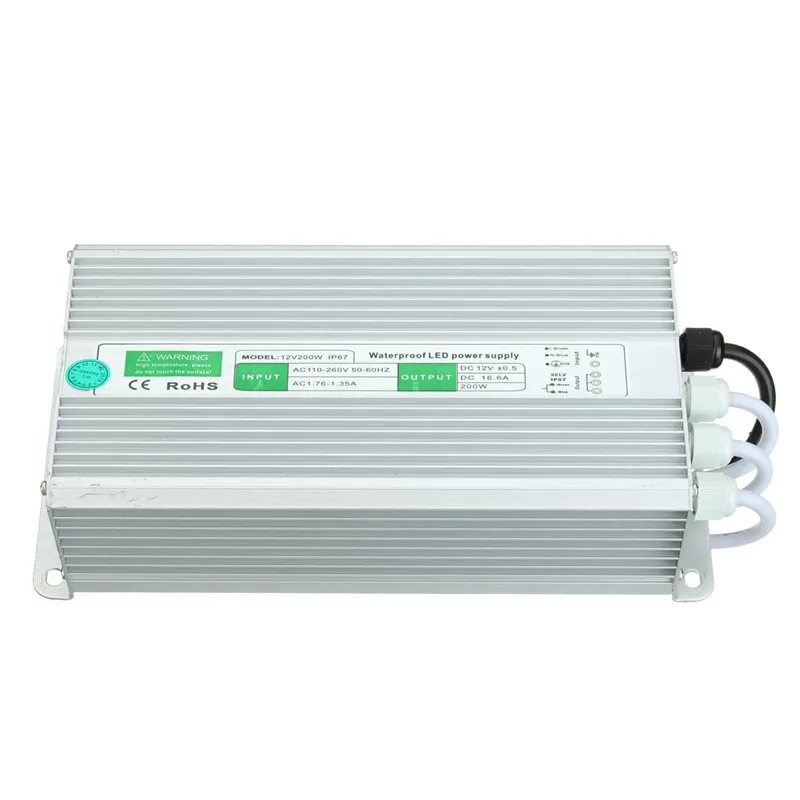 12V 16.7A 200W AC110-260V Wejście Elektroniczny IP67 Wodoodporna adapter LED zasilania LED do LED LED LED