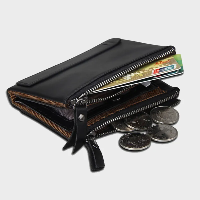 RFID wallet men FR Antitheft Coin Purse Crazy Horse Genuine Leather Wallets Double Zipper carteira Vintage Slim Designer92549569422585