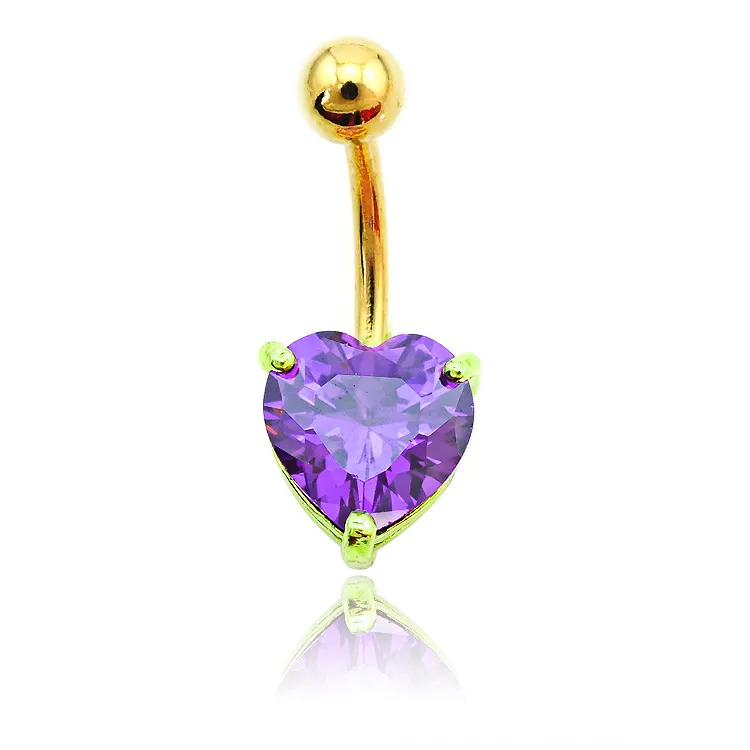 Wholesale Fashion Belly Button Rings Gold Plated Surgical Steel Crystal Heart Navel Body Piercing Jewelry