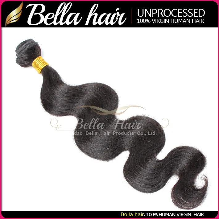 Bellahair Human Hair Dyable Bleachable 9A Bunds Peruanska vävtillägg Naturlig svart färg dubbel inslag 34st Body Wave4551047