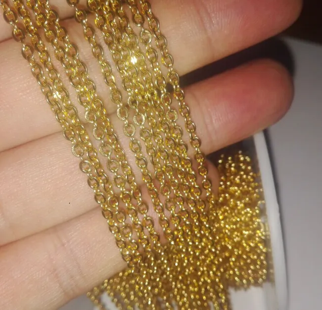 الجملة 10 متر مجوهرات مقلدة العثور على 18k الذهب مطلي مشتركة ربط سلسلة الفولاذ المقاوم للصدأ DIY مجوهرات وسم رقيقة 2.2MM