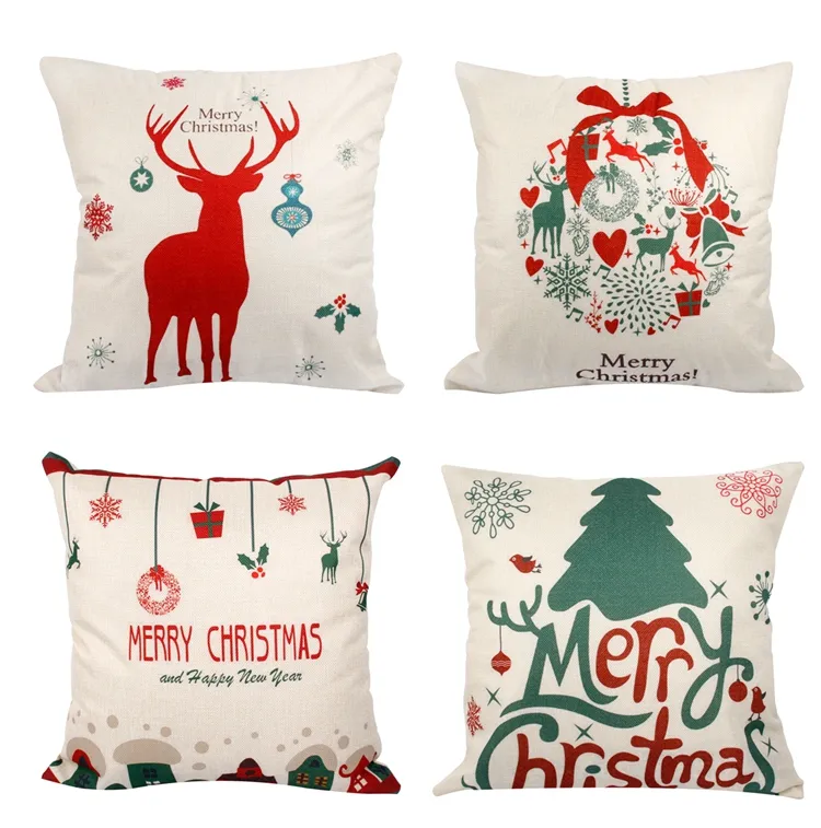 4545cm kuddefodral Juldekorationer för Hem Santa Clause Christmall Deer Cotton Linen Cushion Cover Home Decor8232465