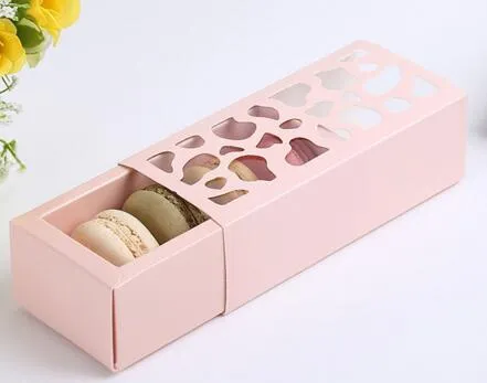 100 x New Short Hollow Macaron Box con finestra trasparente i Strip Muffin Biscotti Confezione Scatole