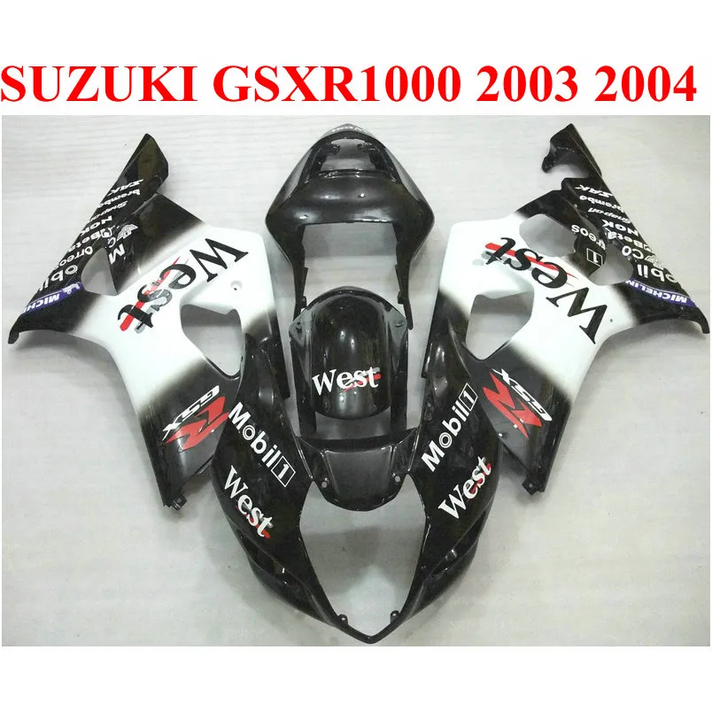 طقم هياكل بلاستيك لـ SUZUKI GSXR 1000 K3 k4 2003 2004 أبيض أسود غرب fairing kit GSX-R1000 03 04 fairings set BP9