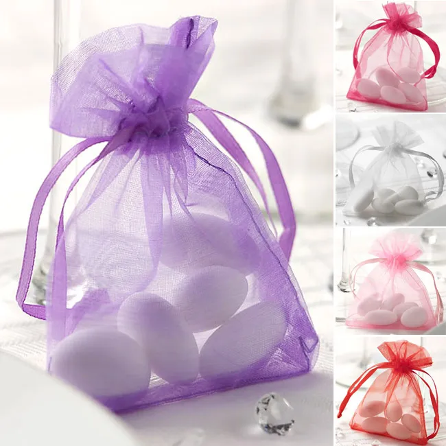 200 stks Organza Bag Bruiloft Gunst Decoratie Gift Wrap Candy Bags 7x9cm 2.7x3.5inch Roze rood Paars