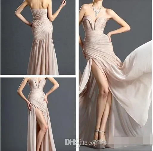 Hot Selling Evening Dresses Elie Saab Platser En Line Illusion Sweetheart Ärmlös Chapel Train Chiffon Side Split Evening Prom Klänningar