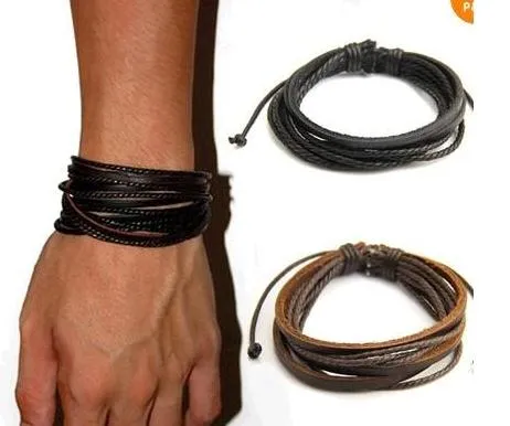 Bracelets en cuir véritable de haute qualité, multicouches tressées, corde à breloques, mode hommes femmes, bijoux faits à la main, nouveau 30 pièces