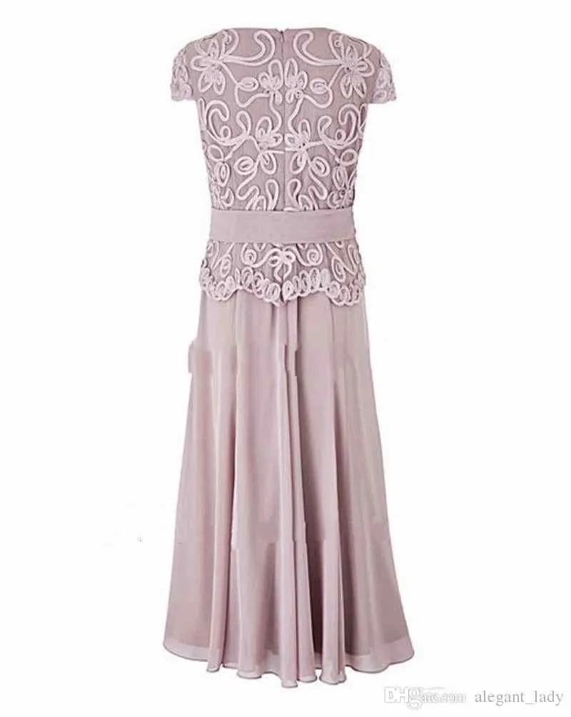 2019 Linia Matka panny młodej Dresses Herbata Długość Scoop Neck Lace Party Dress for Mothers Groom Formalne zużycie