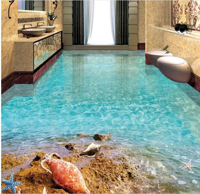 Виниловые полы из ПВХ для ванной комнаты 3D Подводный морской мир Дельфиновая плитка