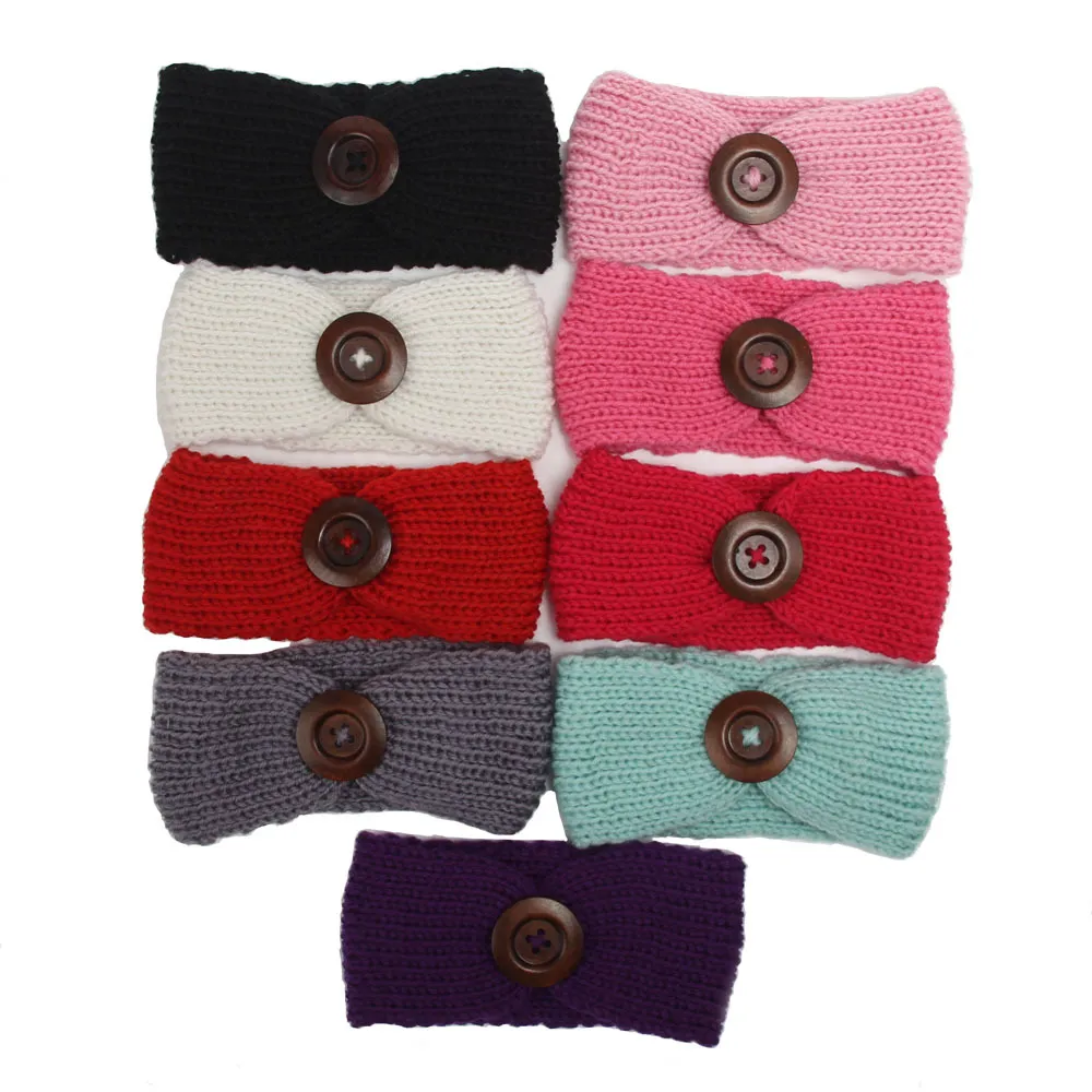 European and American autumn winter new baby hoods handmade wool woven baby headband children's big buckle knitted hair band