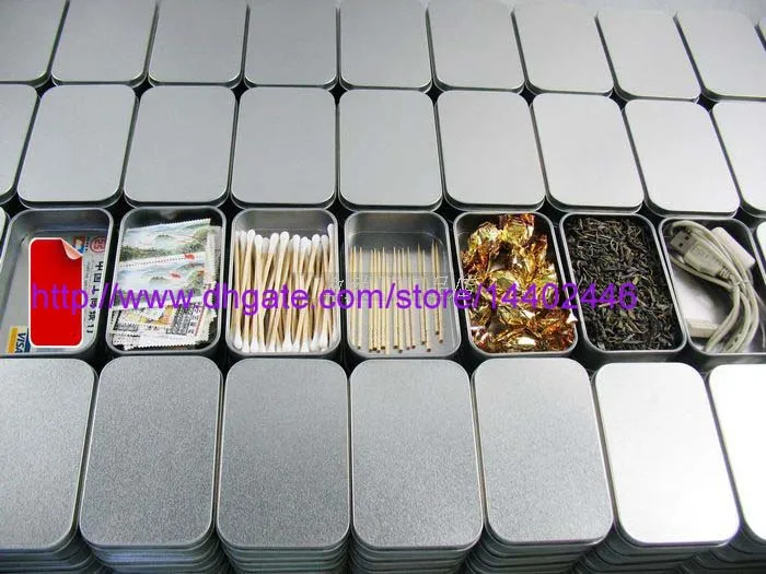 Tin Container Storage Box Metal rectangle for beads business card candy herbs Case 9.4cm x 5.9cm x 2.1cm Sliver