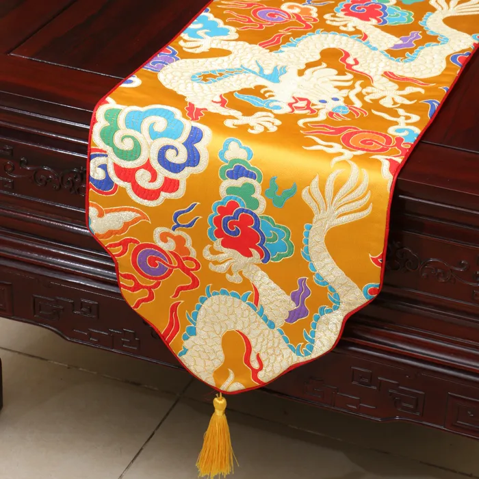 Thicken Ethnic Kirin Table Runner Chinese style High-density Silk Brocade Long Table Cloth Dining Table Pads Party Home Decoration256t