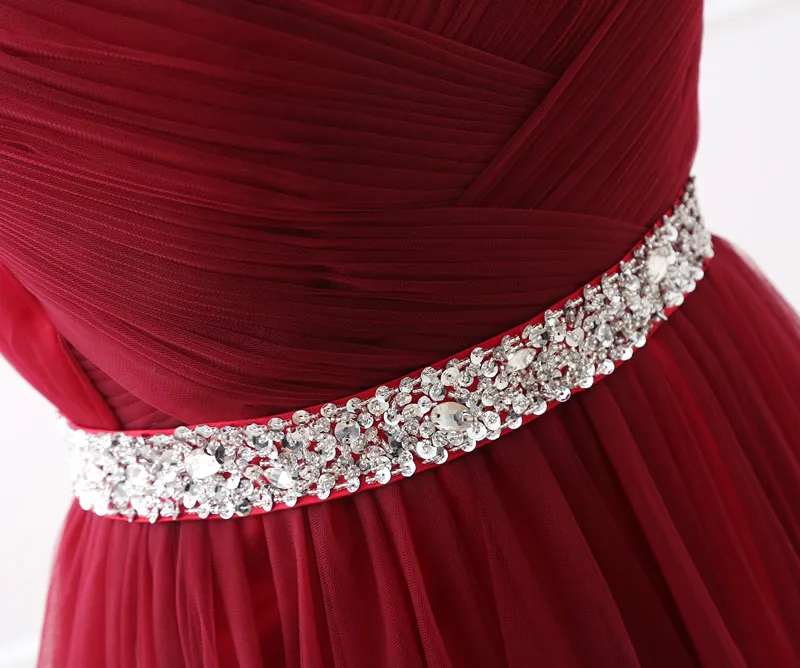 100% Real Image 2019 Burgundy Tulle Evening Dresses Sweetheart Neck Tulle Beaded A Line Floor Length Designer Occasion Dresses Party Gown