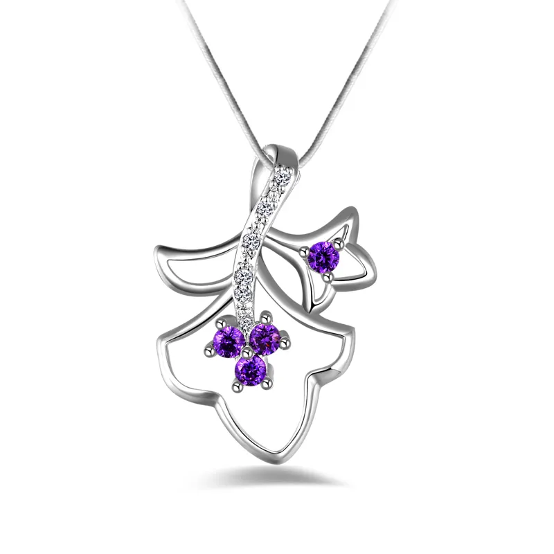 Gratis frakt Fashion Högkvalitet 925 Silver dubbel lämna Purple Diamond Jewelry 925 Silver Necklace Valentine's Day Holiday Gifts Hot 1667