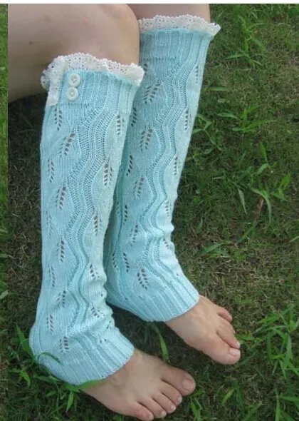 2015 Button leg warmers Knit Lace shark tank Legwarmers Boot Cuffs lace trim gaiters Boot Socks Crochet #3719