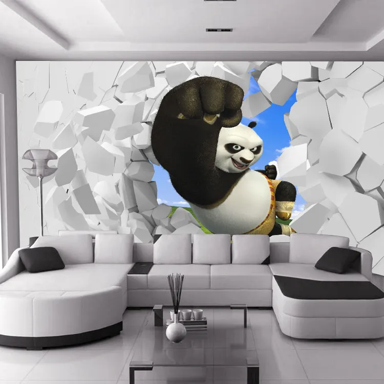 Arte personalizada grande mural de parede 3d papel de parede à prova d' água foto criança bebê quarto crianças tv pano de fundo animais dos desenhos animados estilo chinês panda bonito