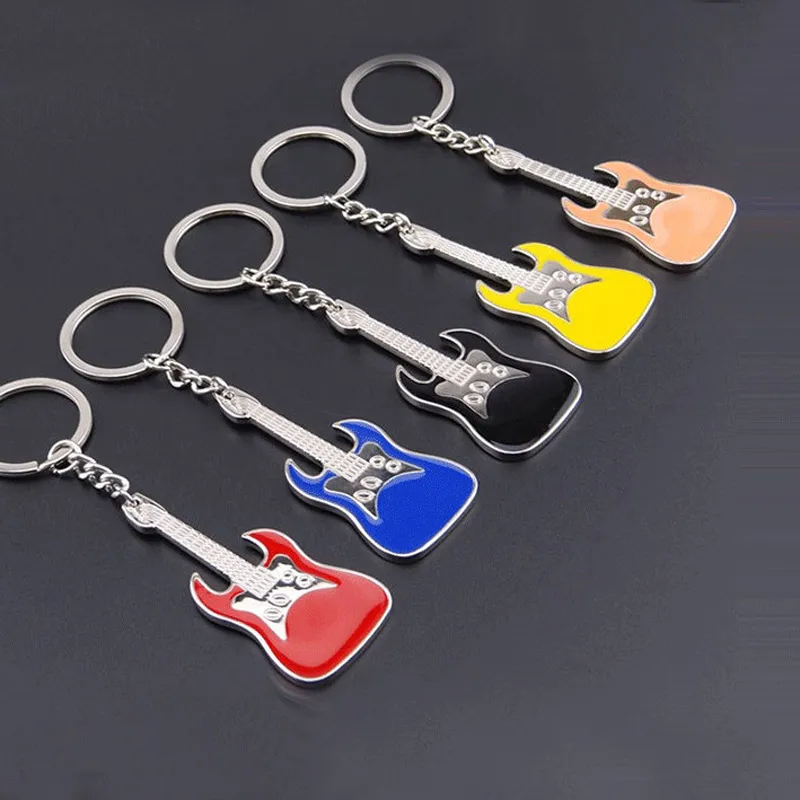 Muziekinstrument gitaar sleutelhanger email Key ringhouder tas hangt mode sieraden promotie cadeau zwart rood blauw