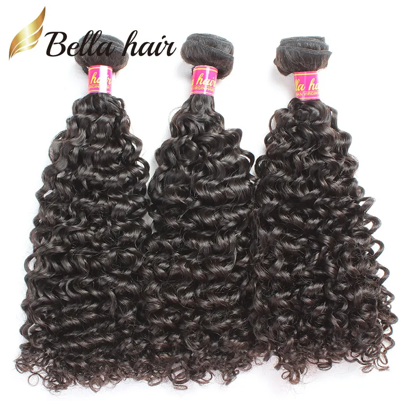 Bellahair peruanska mänskliga jungfruliga hårbuntar Extensions Curly Human Weaves Double Weft Natural Color 