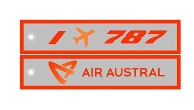 J'aime l'avion 787 Air Austral Aviation Porte-clés brodés Porte-clés 13 x 2,8 cm / 