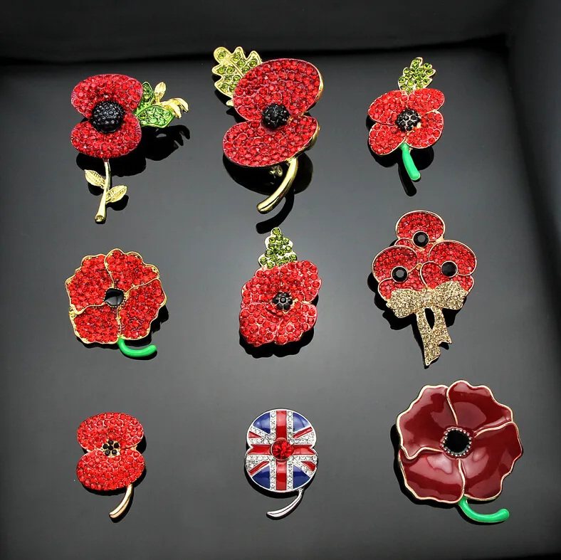 Mode Royal British Legion Broche Diamante Cristal Fleur De Pavot Broche Broches Kate princesse mémorial diamant broche cadeau Free DHL