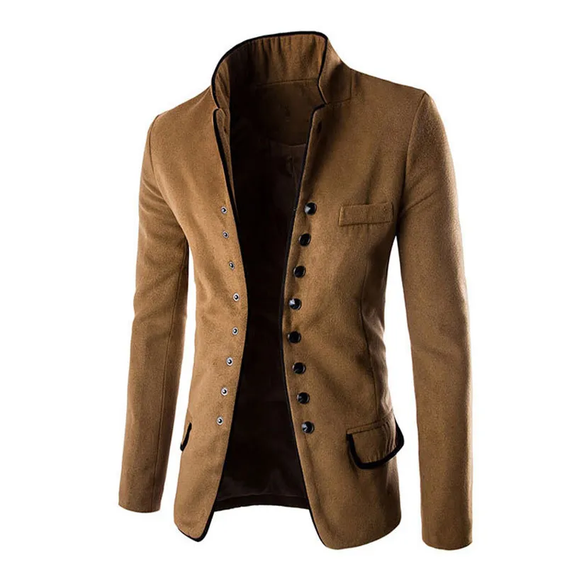 도매 - 새로운 겨울 남성 캐주얼 모직 튜닉 칼라 작은 정장 재킷 코트 브랜드 의류 재킷 남성 정장 재킷 남자
