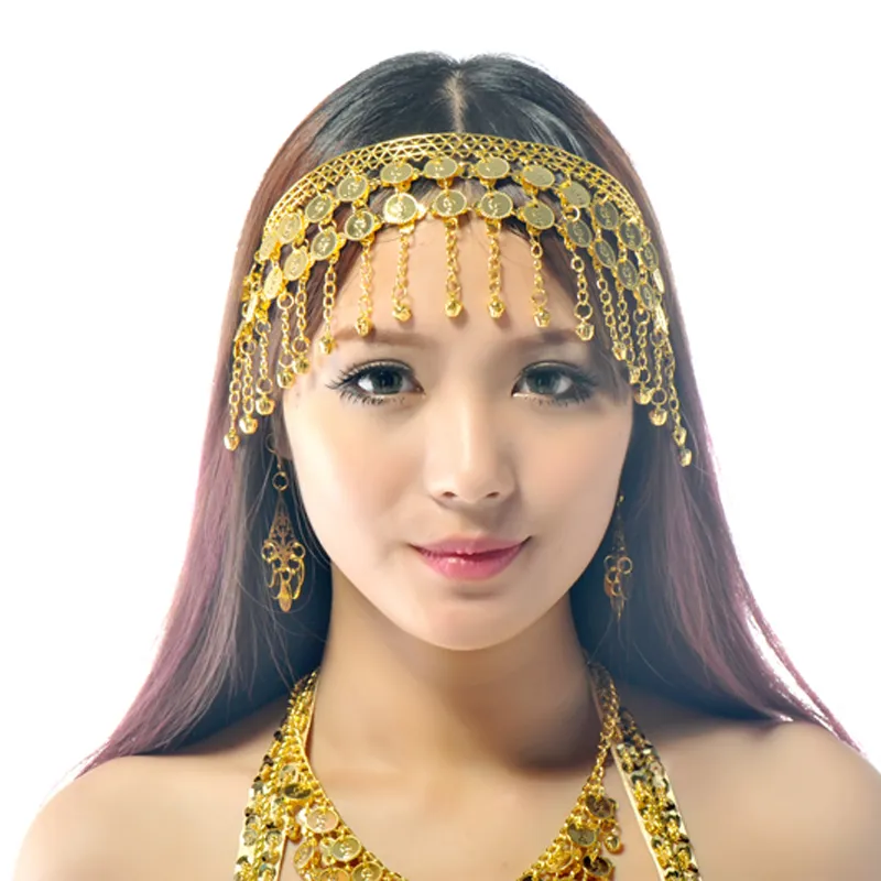 BELLY DANCE BOLLYWOOD COSTUME TRIBAL JEWELRY GOLD/SILVER HEADBAND HEADPIECE PROP Belly Dance Cions Headdress free shipping