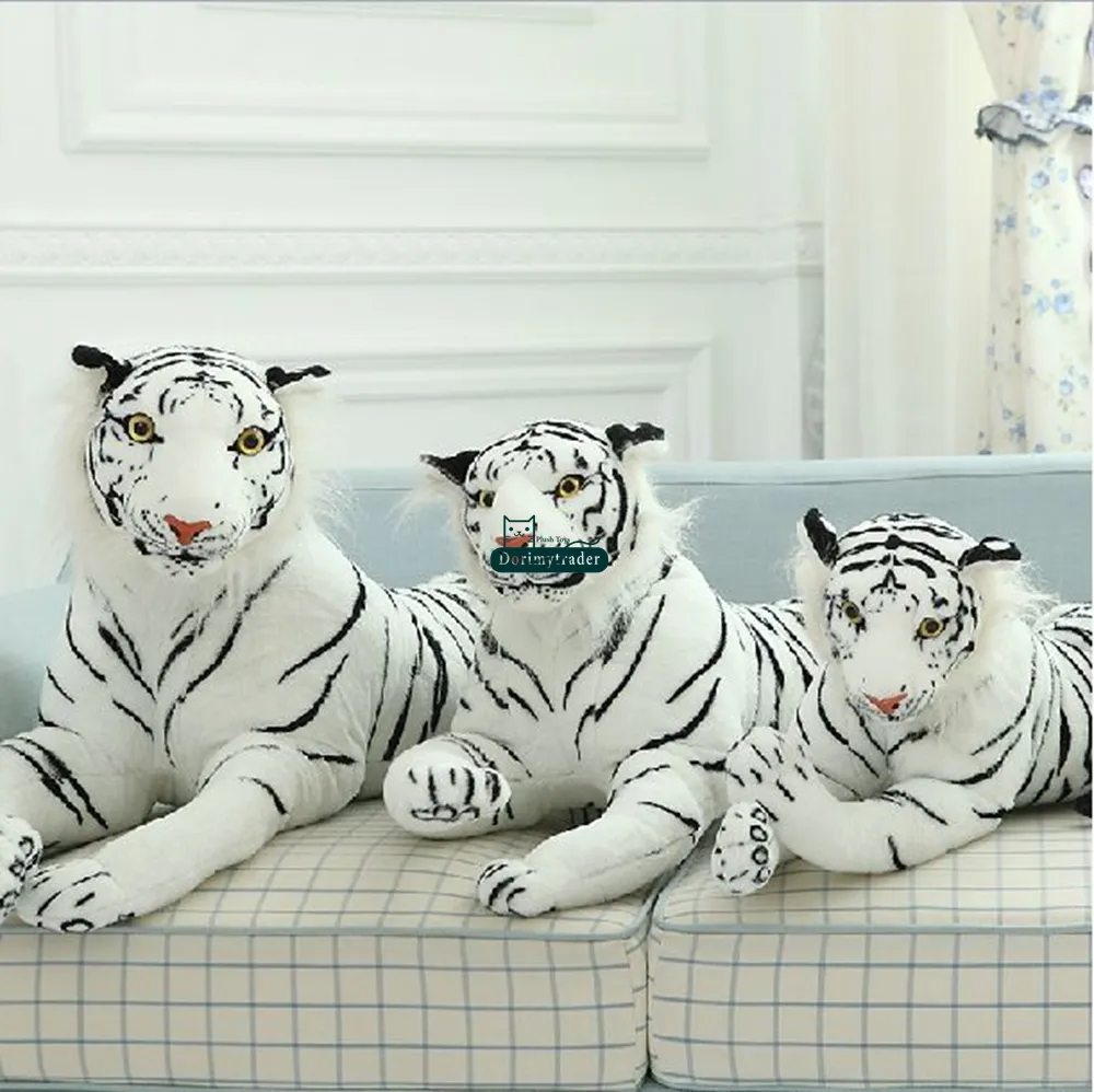 Dorimytrader Domineering Simulation Animal White Tiger Plush Toy Giant Stuffed Animals Tiger Doll Toys for Children Gift Deco 51inch 130cm