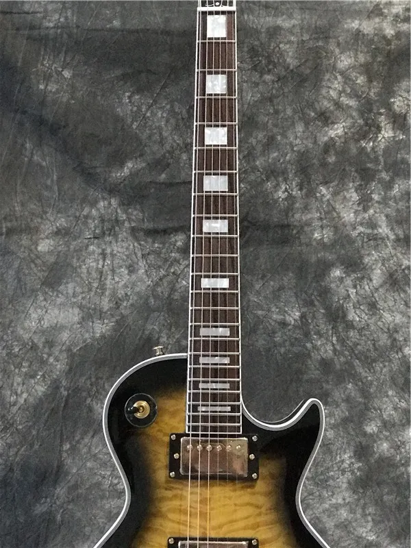 ローズウッドの指板、ビンテージサンバーストキルティングカエデの上、黄色と黒のギタラ、熱い販売の新しい到着カスタムエレキギター