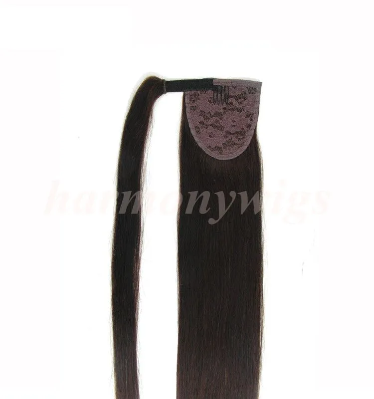 100% Human Hair Ponytail 20 22in 100g Rak Remy Double Drawn Brasilianska Malaysiska Indiska Peruanska Hårförlängningar Toppkvalitet