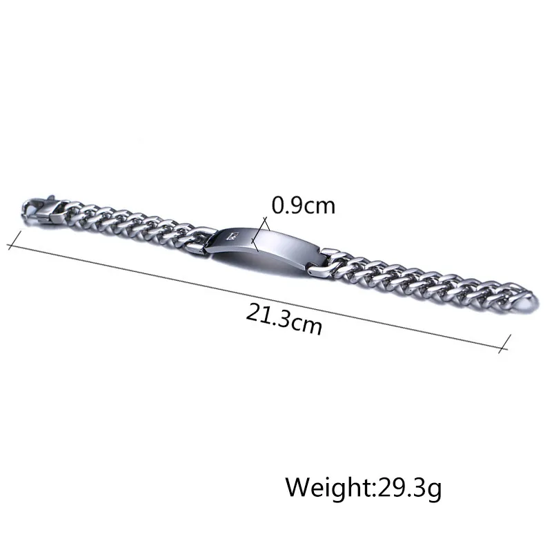 Popular Hotsale High Quality Beautiful Elegant Design Men Women Silver Stainless Steel Link Chain Shining Crystal Smooth ID Bracelet