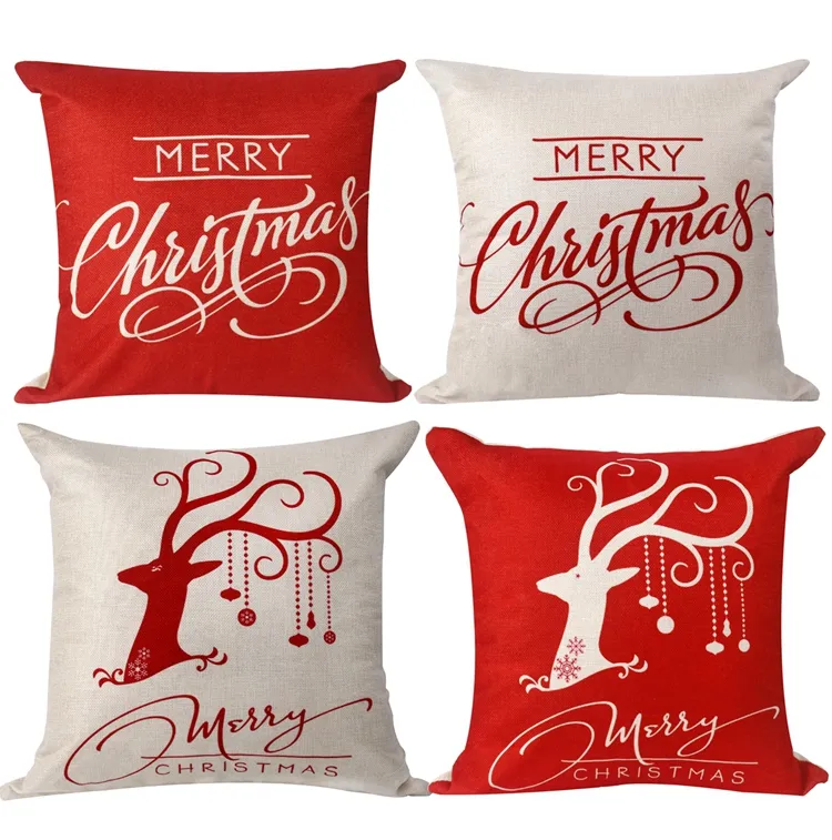 4545cm Pillow Case Christmas Decorations For Home Santa Clause Christmas Deer Cotton Linen Cushion Cover Home Decor8232465