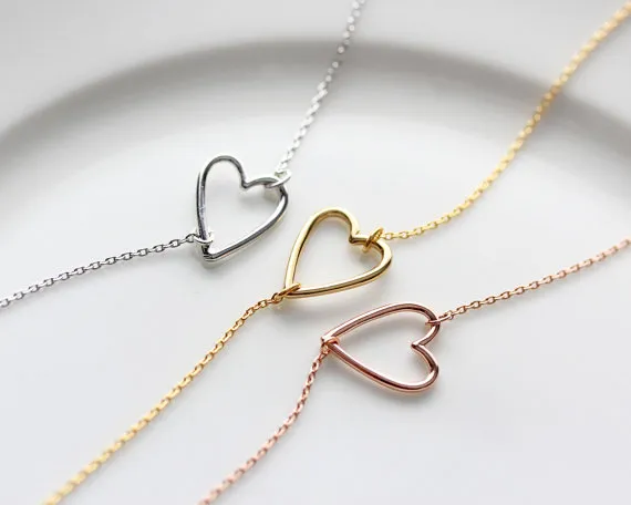 Gold Silver Tiny Line Hollow Out Open Heart Bracelets Simple Wire Wrapped Love Heart Bracelets for Lovers Couples