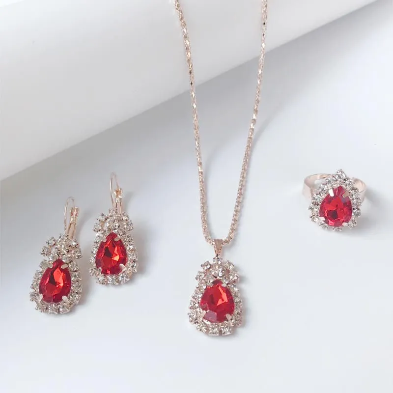 Ensembles de bijoux de chaîne de griffe de gemme ovale fine européenne et américaine collier goutte boucles d'oreilles anneau ensembles de trois pièces