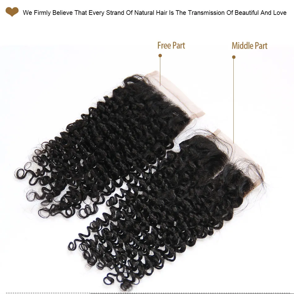 Peruana Curly Virgin cabelo Lace Encerramento Parte Oriente Livre Cabelo Humano Encerramento peruana profunda cabelo encaracolado Top Lace Closures 4x4Size Preto Natural