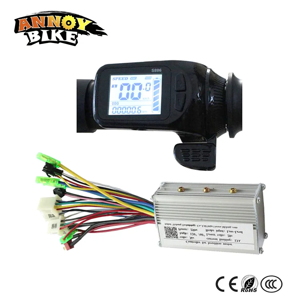 24v 36v 48v Ecran LCD Assistant de vélo électrique Type de papillon des gaz Écran LCD S886 avec contrôleur assorti