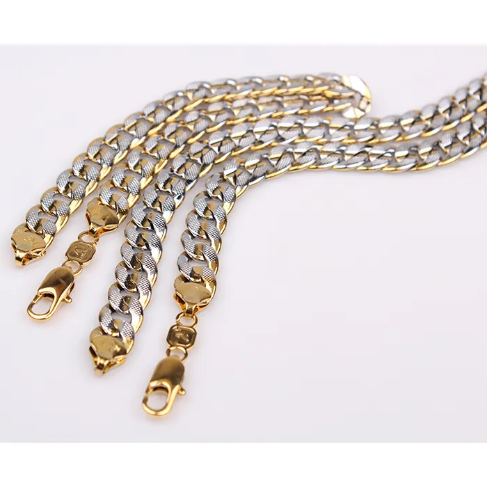 Conjuntos de jóias 18k ouro cheio GF 2-tom pringting freio cubano cadeia 9mm colar de pulseira 8.66 