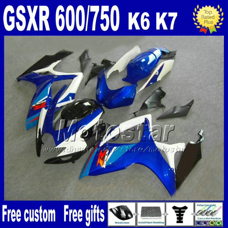 Jogo de carenagem ABS para SUZUKI GSXR 600 750 06 07 K6 peças motobike preto azul branco GSX-R 600/750 2006 2007 carenagens FS60