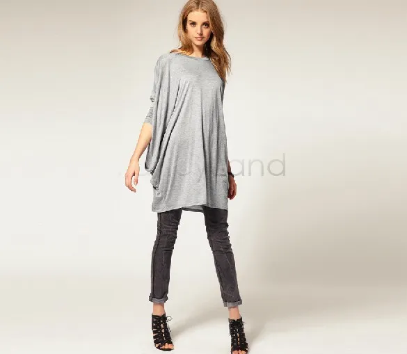 2014 Höst Vinter Mode Lös Batwing Långärmad Tshirts Bomull Kvinnor Plus Size Atacado de Roupas Femininas B8 18408