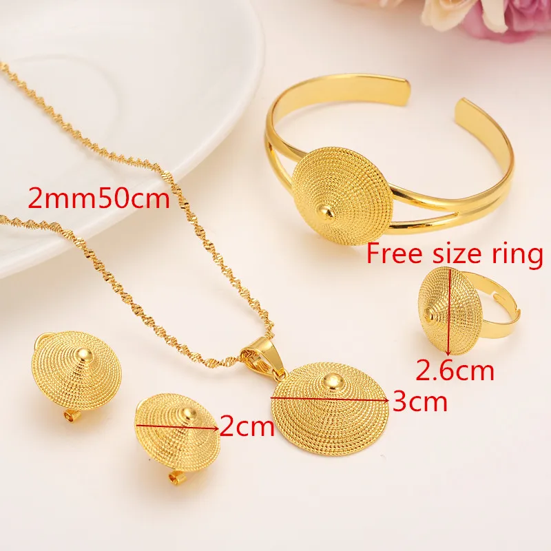 14k Solid Fine Gold Filled Necklace hat Pendants Earrings Ring Bangle Set Eretrian African Abyssinia Ancient jewelry set