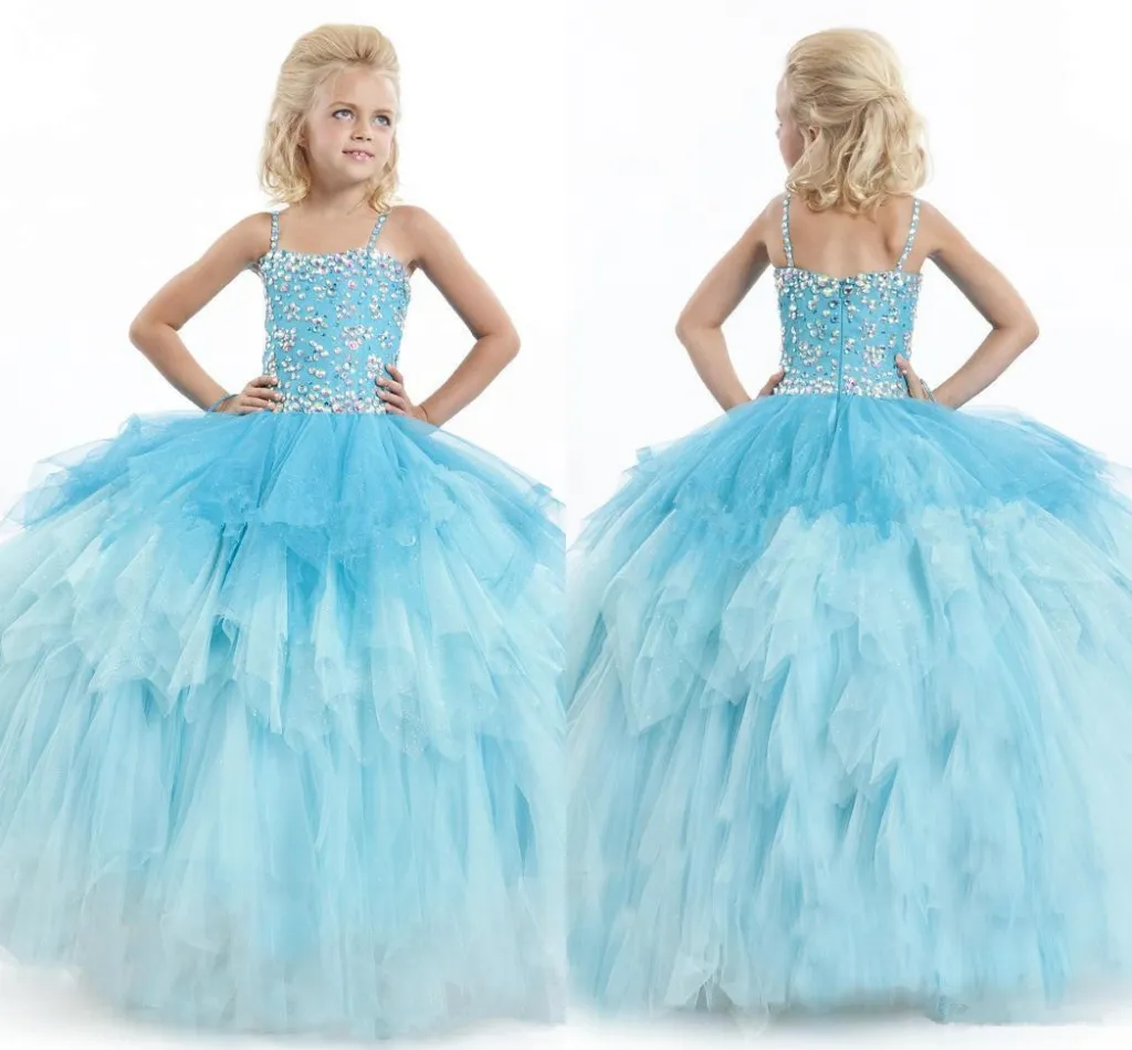 Girl's Pageant Dresses Weather Perfect Party Angels Handful Of Sky Blue Sequins Occasion Made Formal Prom Dresses HY1126