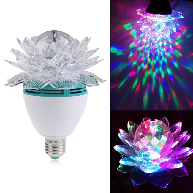 Hot Items Colorful Lotus Flower 3W E27 LED RGB Auto Rotating Bulb Stage Light Christmas Xmas Party Lamp bar lights high quality