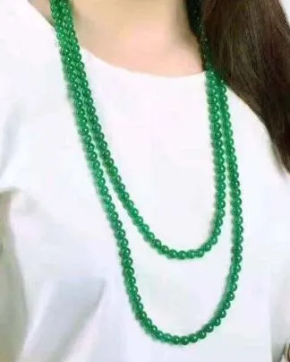 Mode kvinnor039s naturliga 8mm grön jade runda ädelsten pärlor halsband 50039039 long8422107