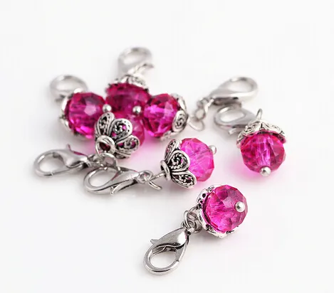 Mix Colors Crystal Birthstone Dangles Birthday Stone Pendant Charms Beads With Lobster Clasp For Floating Locket