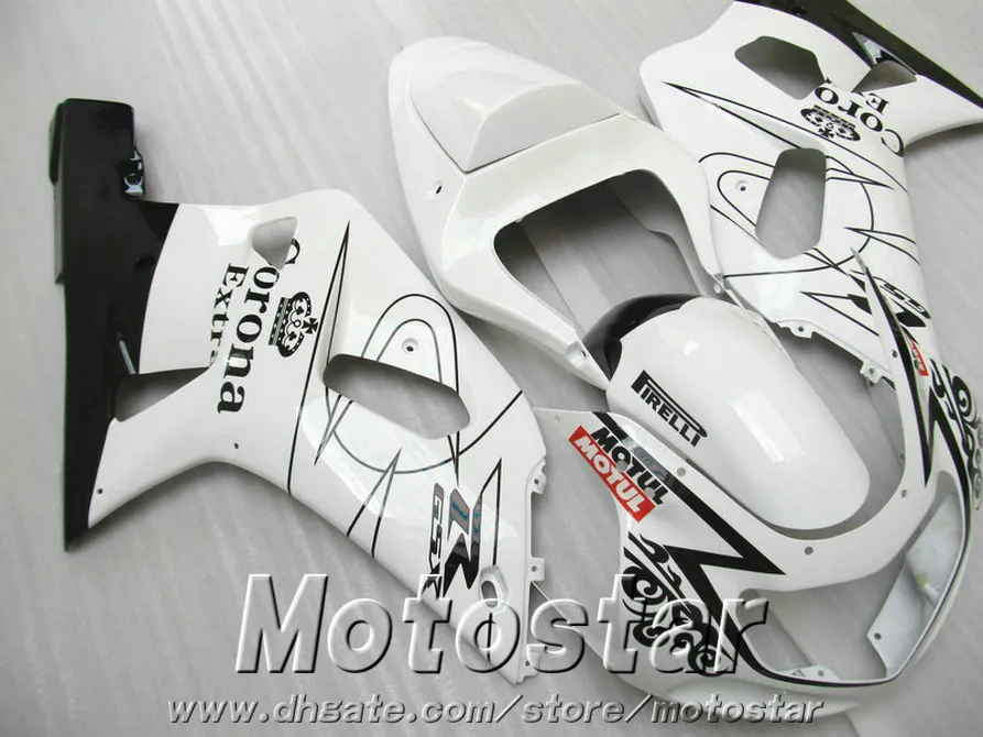 Personaliseer Verkortingen Set voor Suzuki GSXR600 GSXR750 2001-2003 K1 White Black Corona Hoogwaardige Fairing Kit GSXR 600 750 01 02 03 EF16