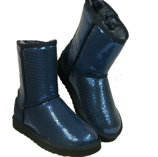 Dorp 2014 nouvelles femmes mode paillettes paillettes bottes de neige BOOT chaussures d'hiver noir bleu violet doré argent 276P